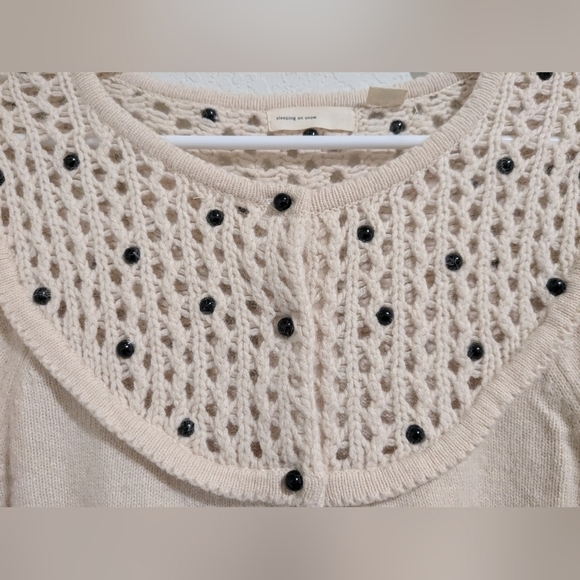 Anthropologie Cream Wool Cashmere Blend Black Pearl Sweater Cottagecore Grandma - Picture 7 of 12